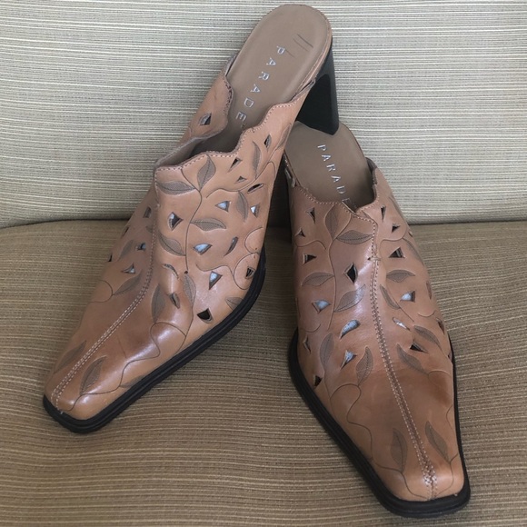 Fall Leather Cut out Pointed Toe Square Toe Vintage Heels Mules Y2K - Picture 4 of 7